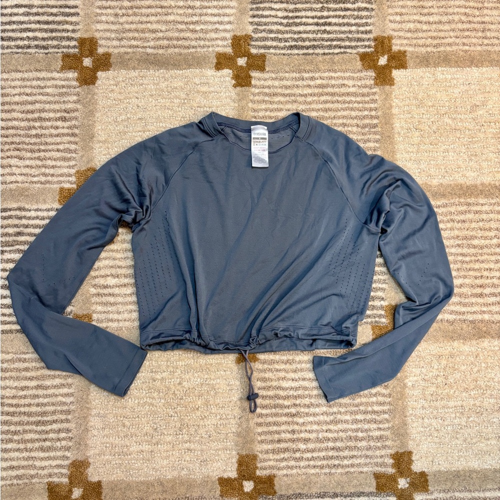 Gymshark Sweat Seamless Long Sleeve Crop Top in Evening Blue EUC sz Small